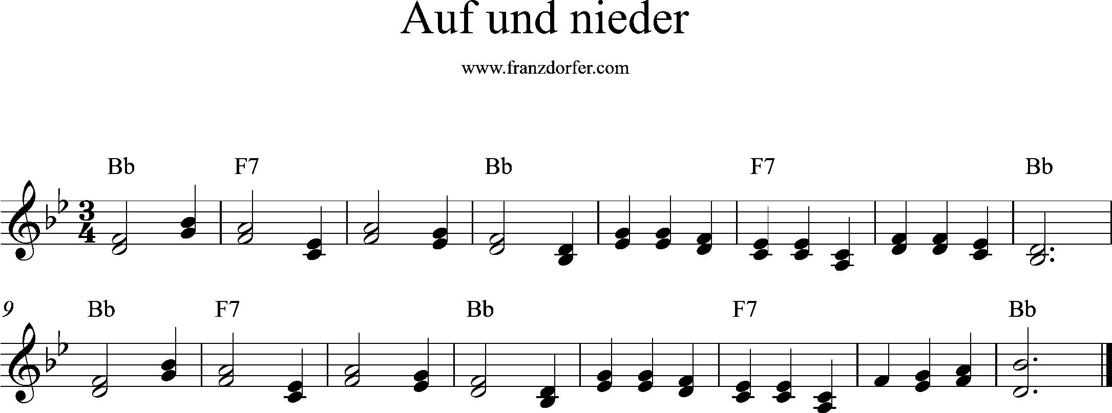 akkordeonnoten, Bb-Dur, Auf und nieder
